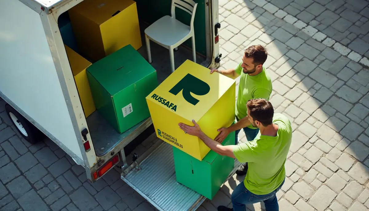 Operarios de Russafa cargando cajas de colores en el camión